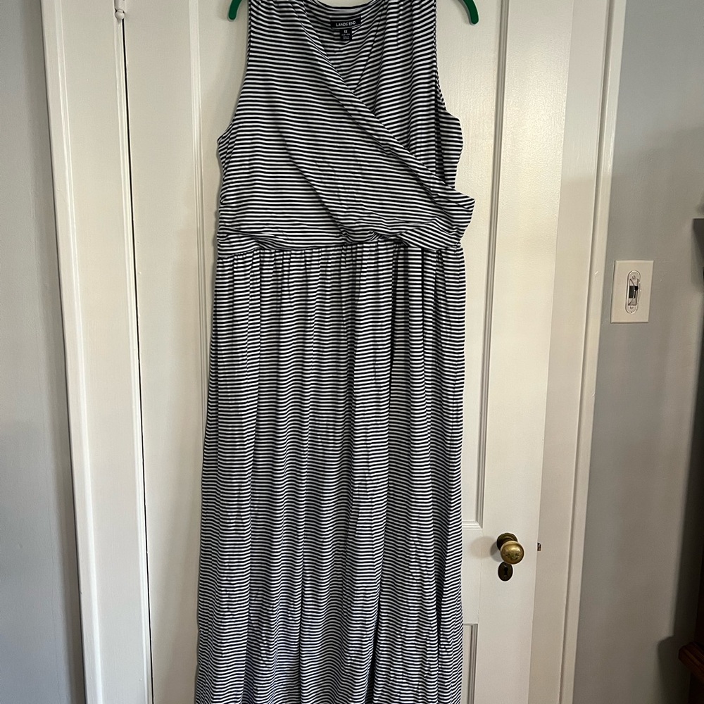 Lands' End Blue and White Sleeveless Maxi Sundress